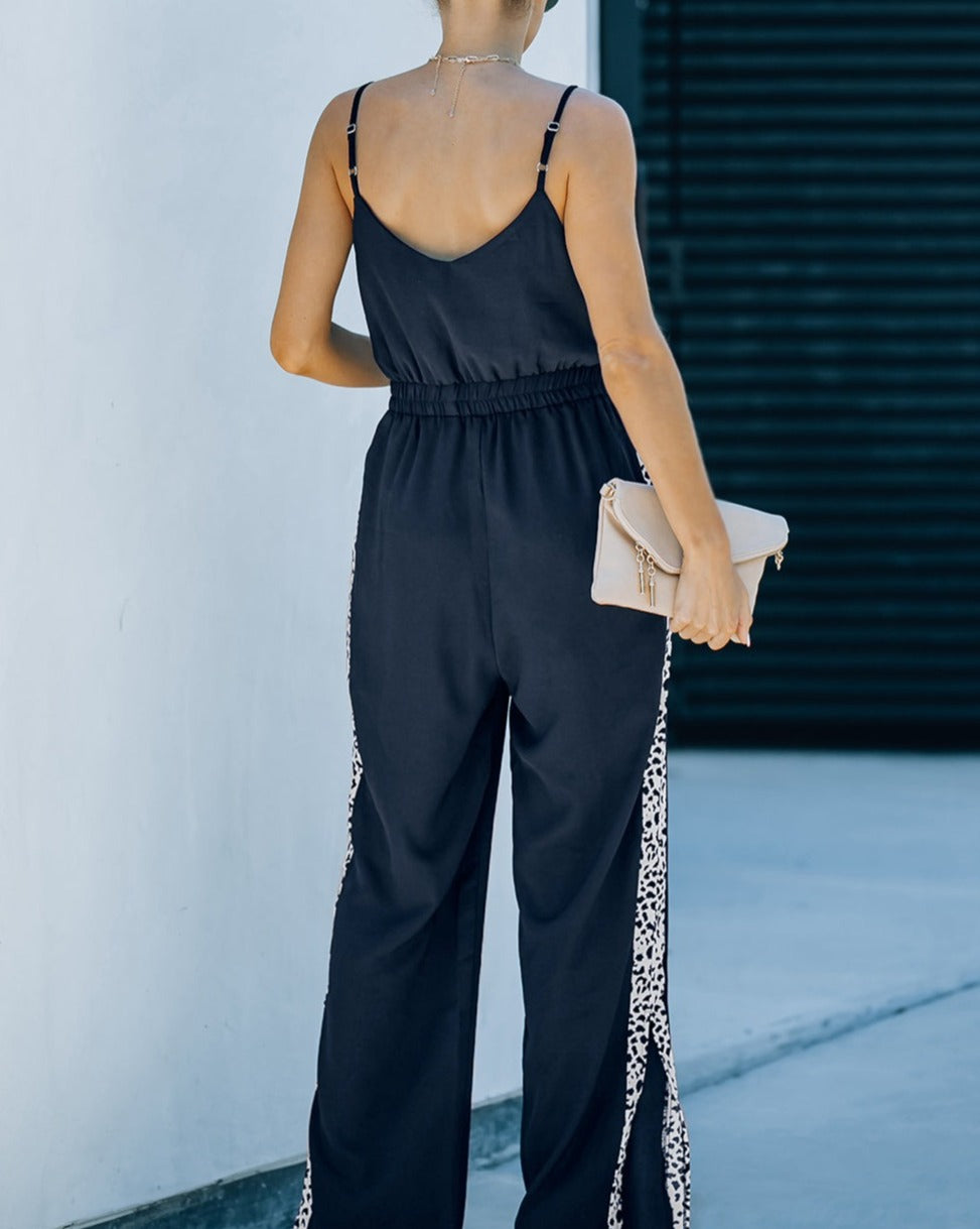 Leopard Patchwork Wide Leg Jumpsuit