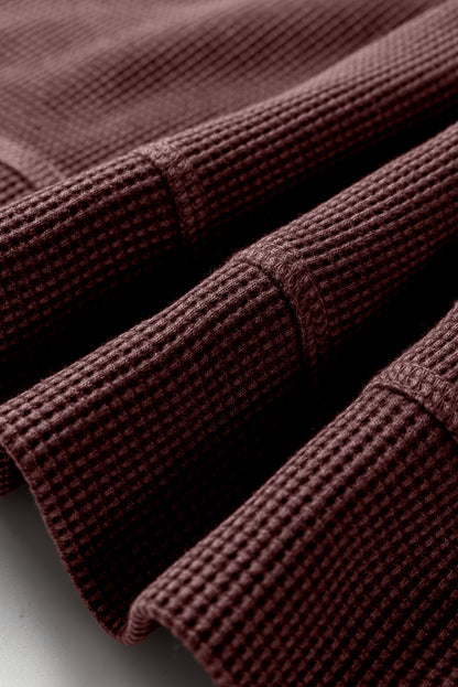 Waffle Knit Patchwork Long Sleeve Top