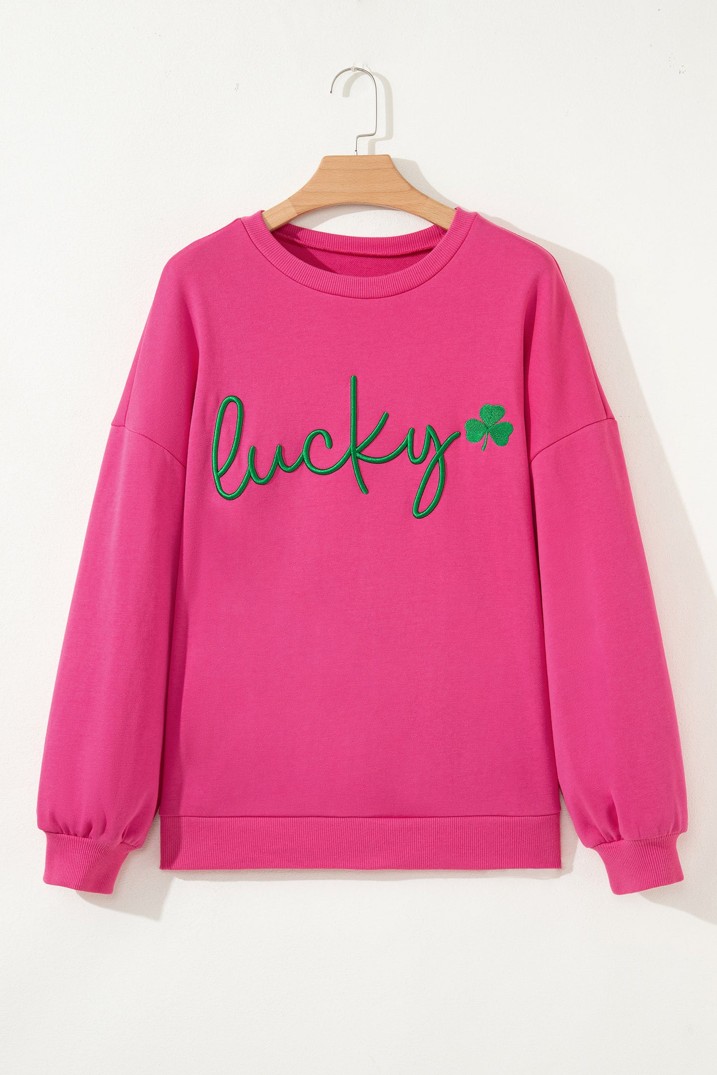 St Patrick Lucky Clover Embroidered Pullover Sweatshirt