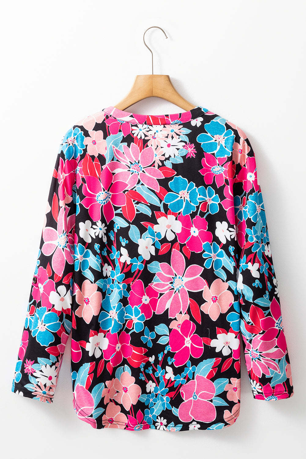 Floral V-Neck Tab Sleeve Blouse