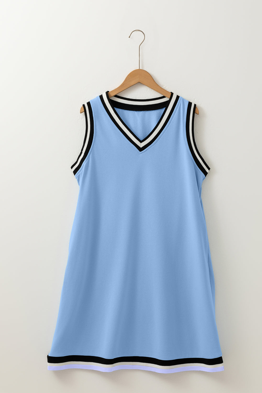 Solid Contrast Trim V-Neck Sleeveless Mini Dress