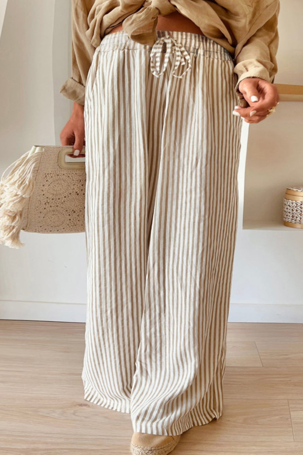 Stripe Wide Leg Drawstring Pants Plus Size