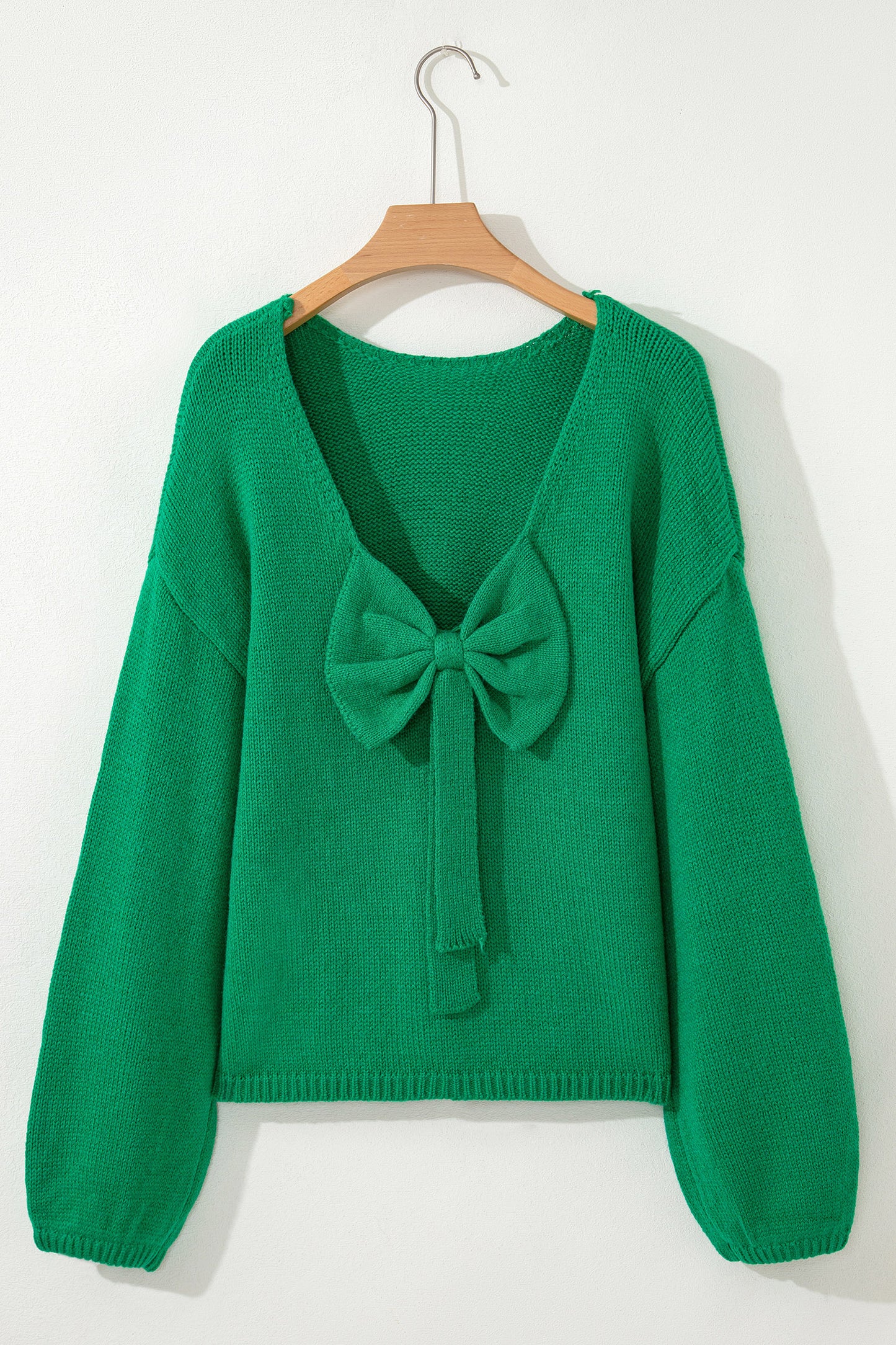 Bow Tie Backless Bubble Sleeve Sweater
