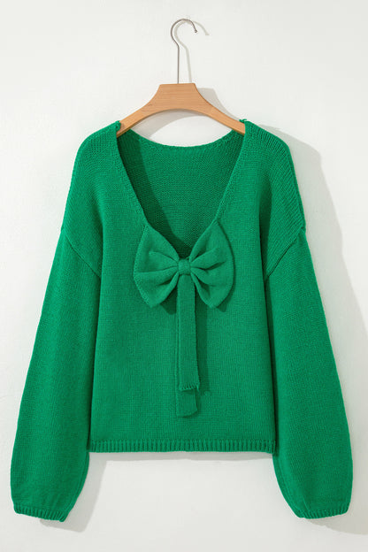 Bow Tie Backless Bubble Sleeve Sweater