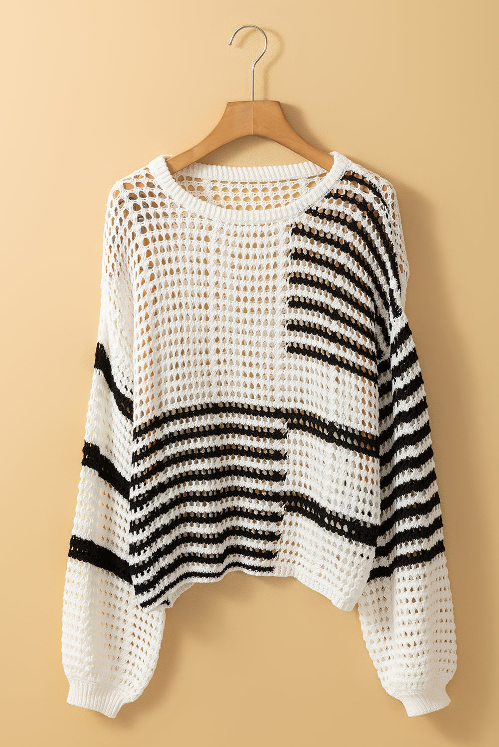 Stripe Colorblock Hollowed Knit Sweater