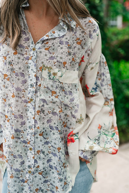 Floral Patchwork Bishop Sleeve Shirt