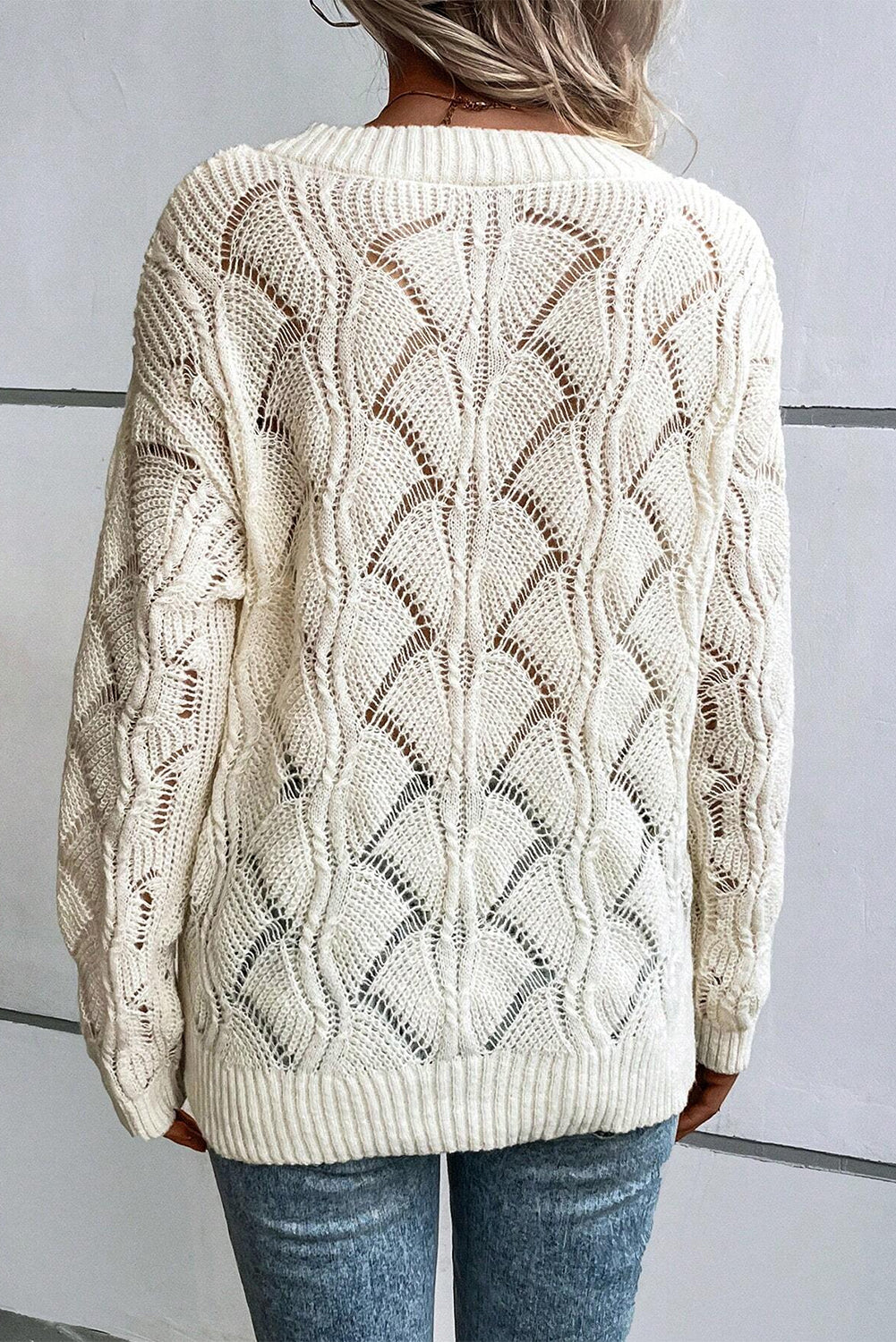 Hollowed Knit V-Neck Sweater