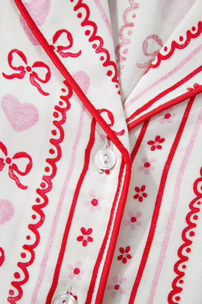 Bow Heart Top and Shorts Pajama Set