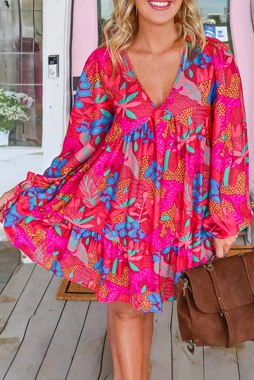 Floral Ruffle V-Neck Mini Dress Plus Size