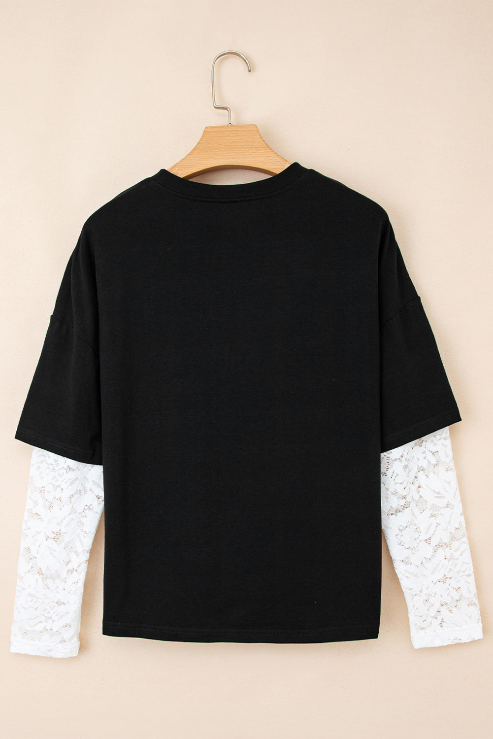 Lace Insert Long Sleeve Drop Shoulder Tee