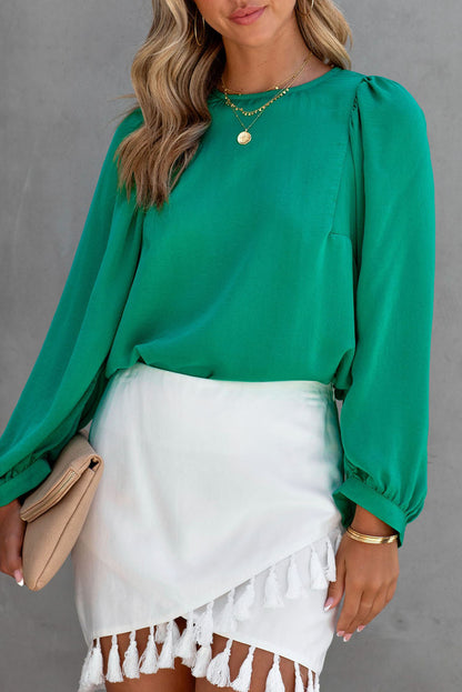 Satin Long Puff Sleeve Blouse