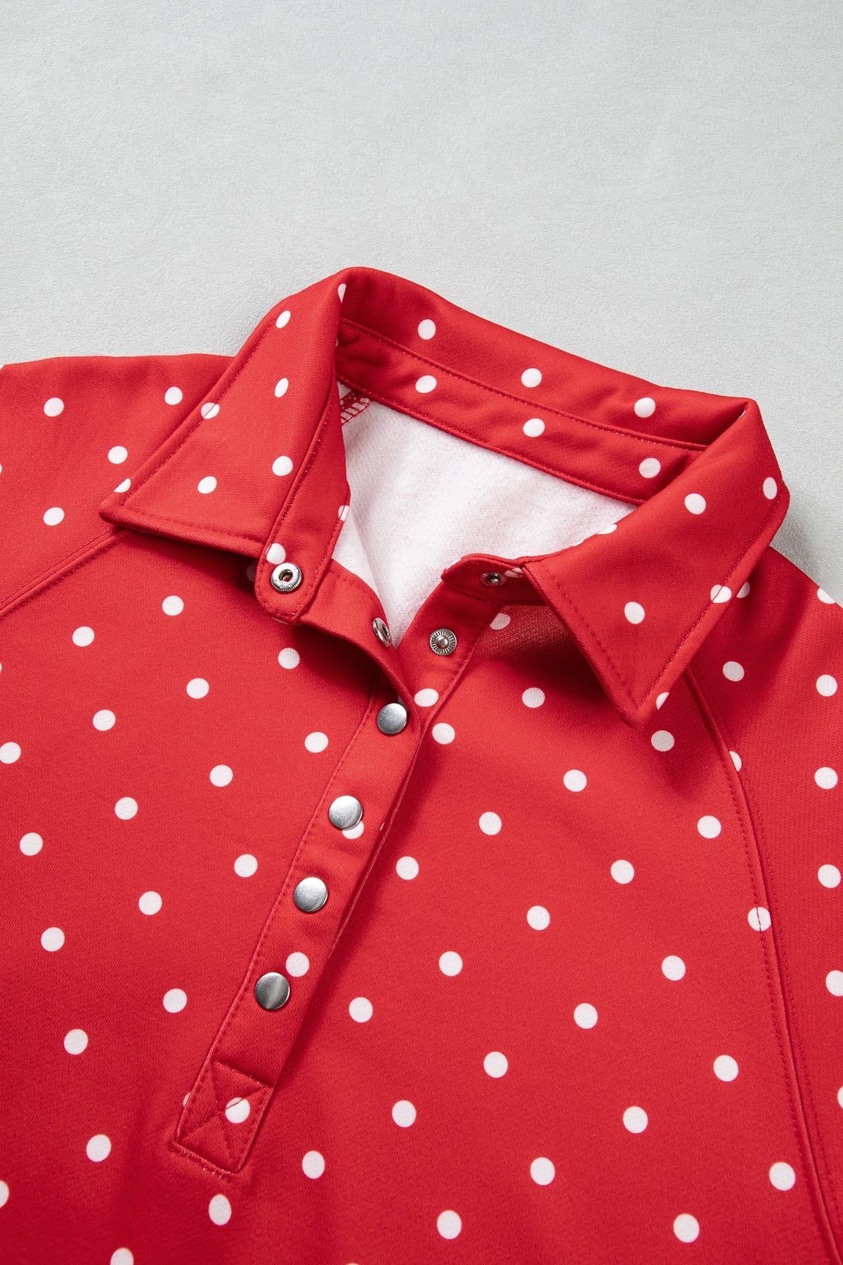 Polka Dot Buttoned Collar Long Sleeve Sweatshirt
