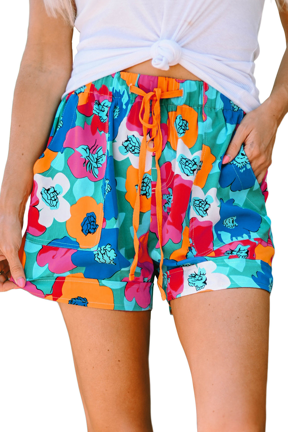 Floral Drawstring Elastic Waist Shorts