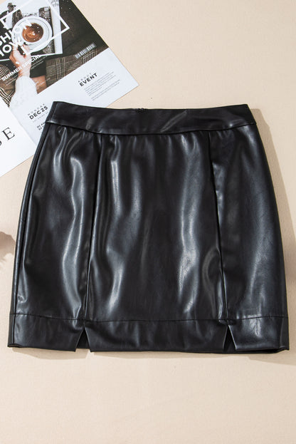 Leather Side Slit Mini Skirt