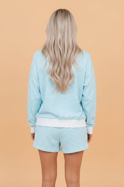 Stripe Oversized Mock Neck Sweatshirt & Shorts Set