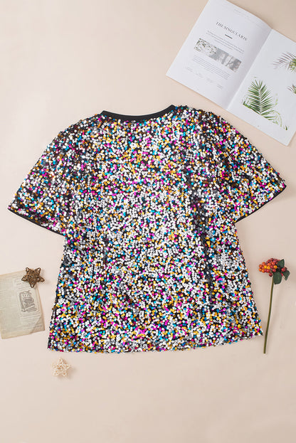 Plus Size Sequin Short Sleeve Top