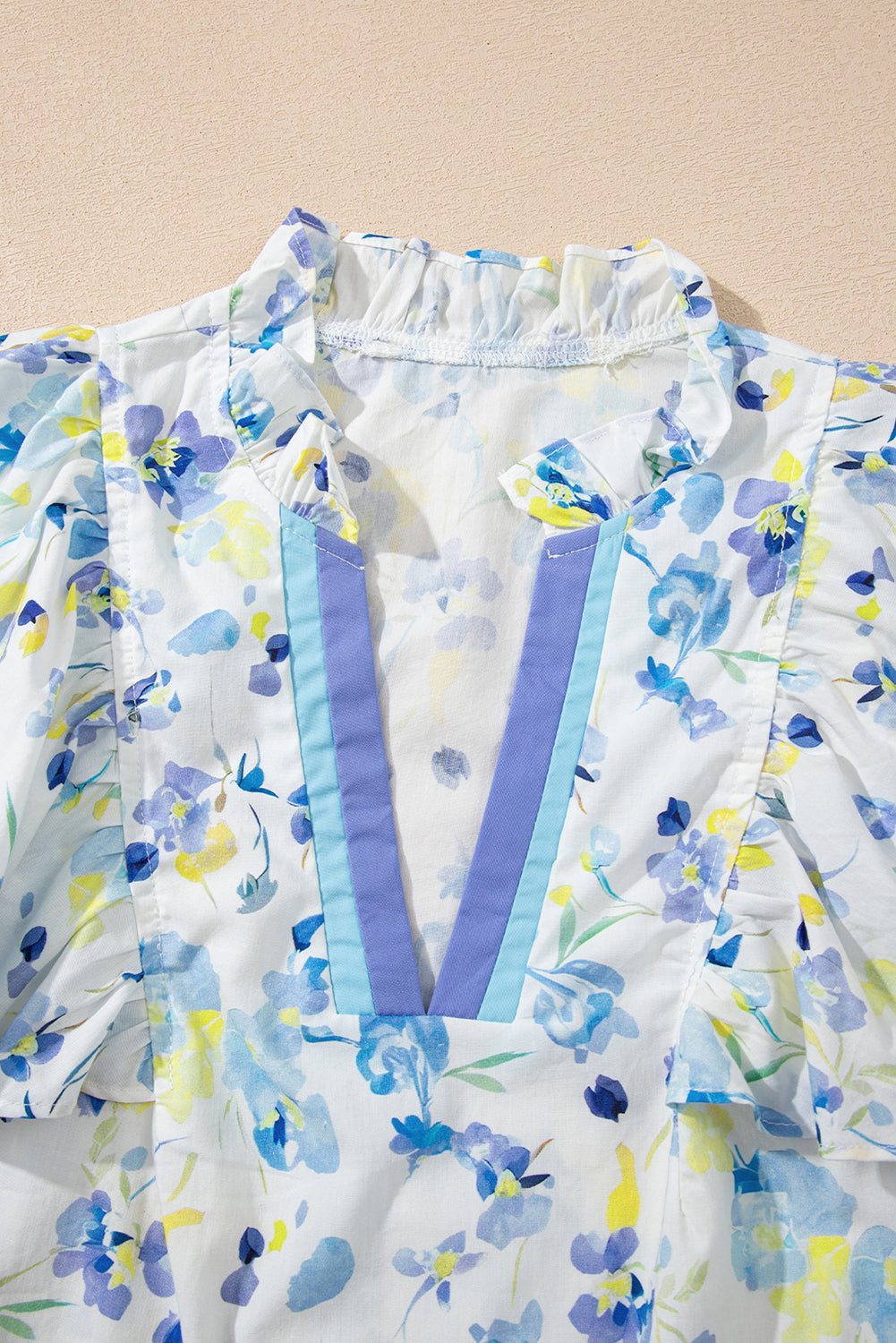 Floral Frill Notch V-Neck Blouse