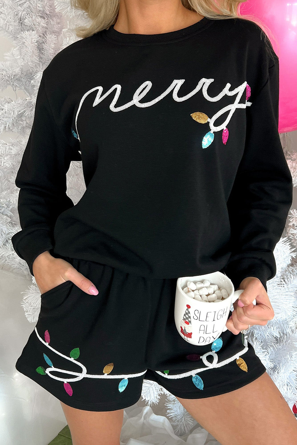 Merry Sequin Pullover and Shorts Set