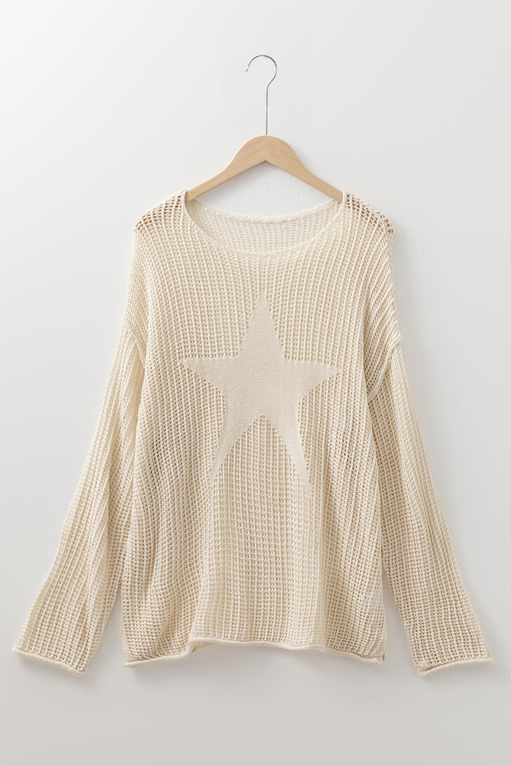Plus Size Star Hollow-Out Knit Crewneck Sweater