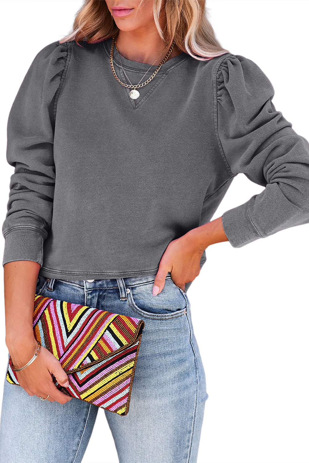 Mineral Wash Puff Sleeve Sweatshirt