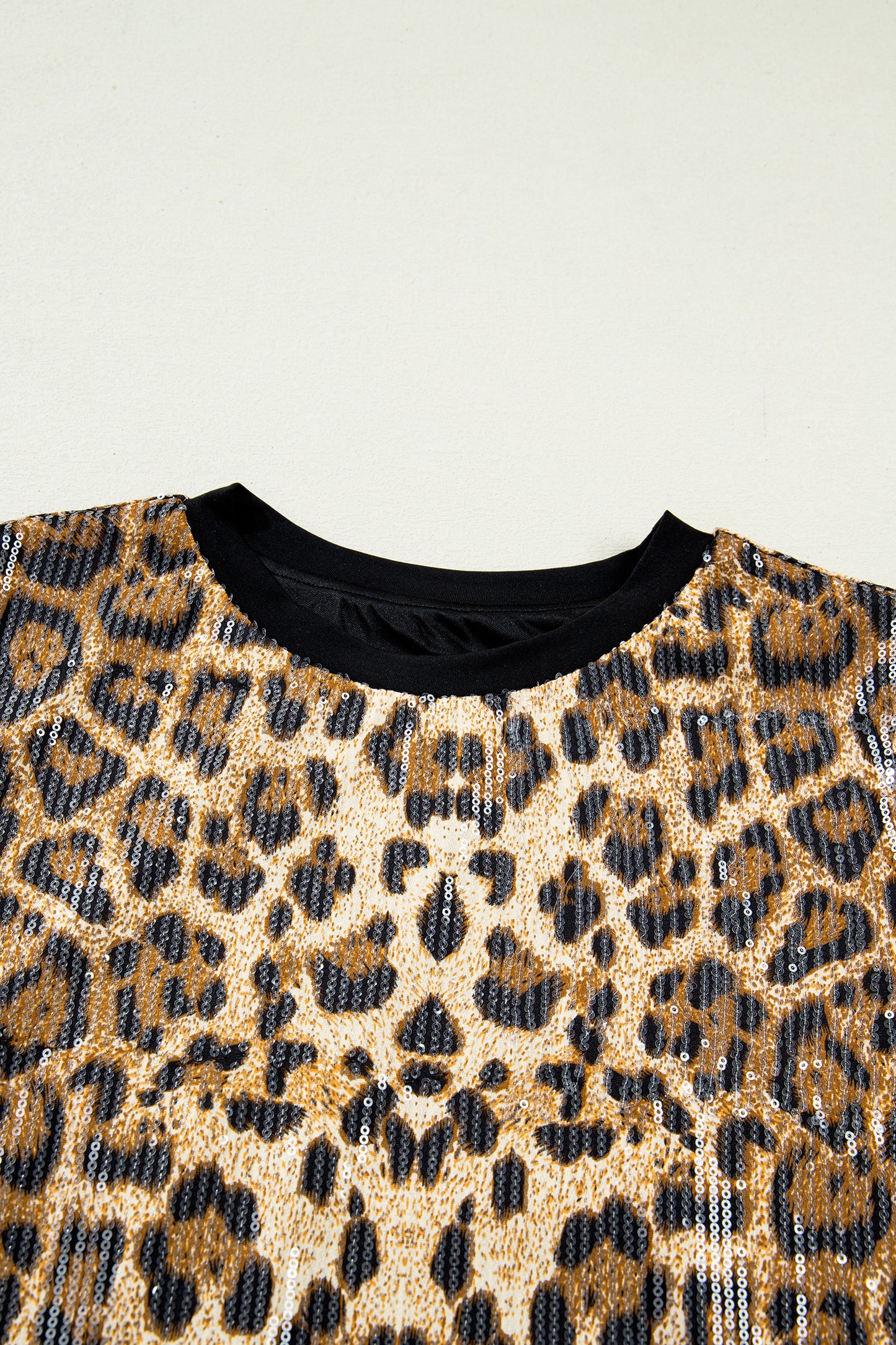 Leopard Sequin Short Sleeve Top