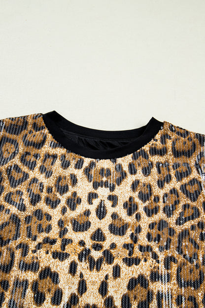Leopard Sequin Short Sleeve Top