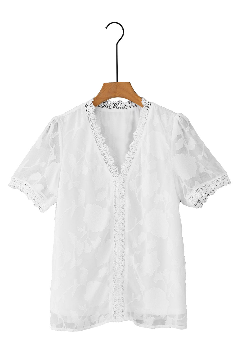 Lace Short Sleeve V-Neck T-Shirt