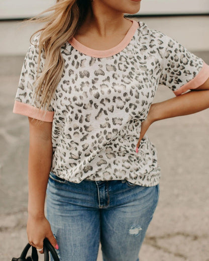 Leopard Contrast Trim Tee