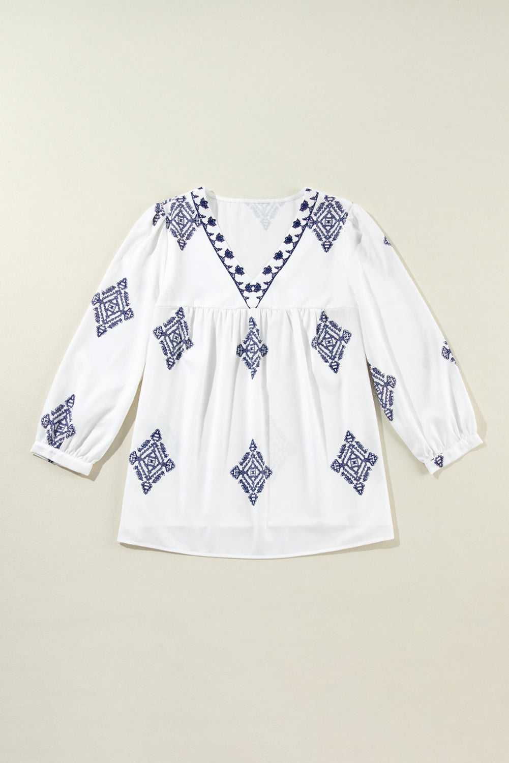 Boho Geometric 3/4 Sleeve V-Neck Blouse