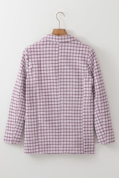 Plaid Tweed Long Sleeve Buttoned Blazer