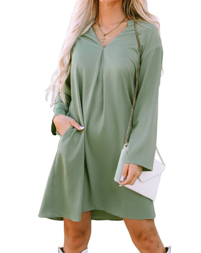 Rolled Tab Sleeve V-Neck Dress