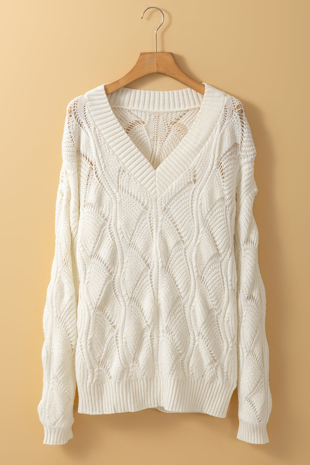 Hollowed Knit V-Neck Sweater