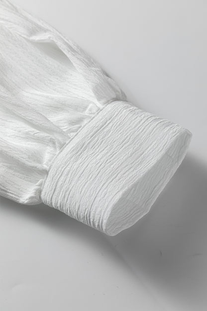 Solid Crinkled Lantern Sleeve Buttoned Shirt