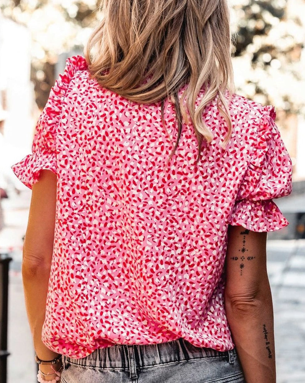 Abstract Ruffle Sleeve Buttoned Shirt