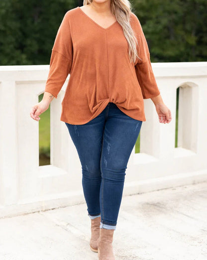 Twist Hem 3/4 Sleeve Top Plus Size