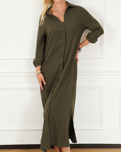 Gauze Buttoned Maxi Shirt Dress