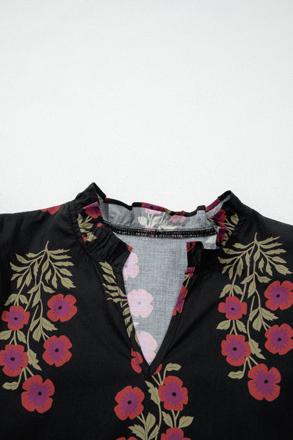 Floral Bubble Sleeve Tiered Maxi Dress