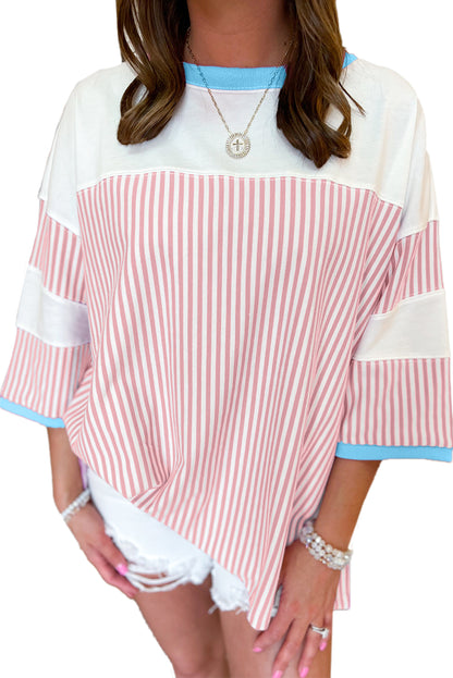 Stripe 3/4 Sleeve T-Shirt Plus Size