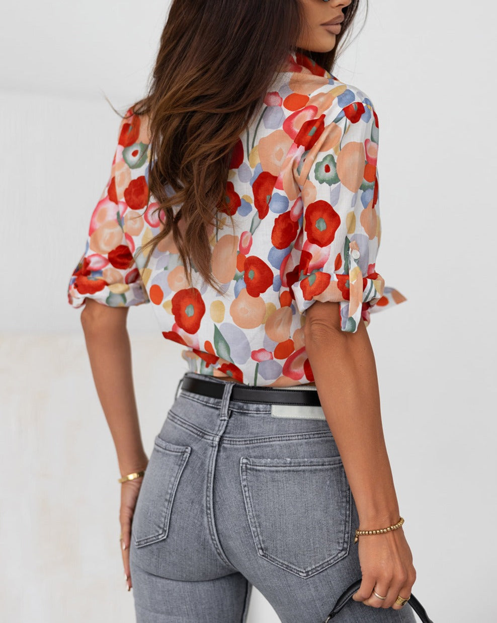 Floral Tab Sleeve Buttoned Shirt