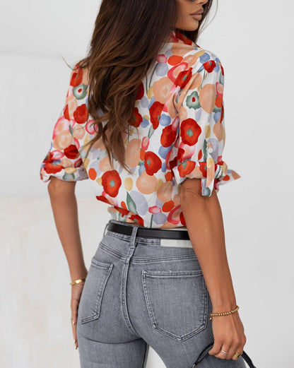 Floral Tab Sleeve Buttoned Shirt