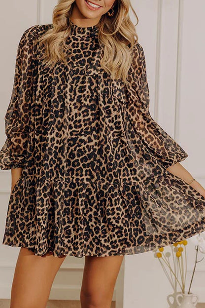 Leopard Long Sleeve Shift Mini Dress