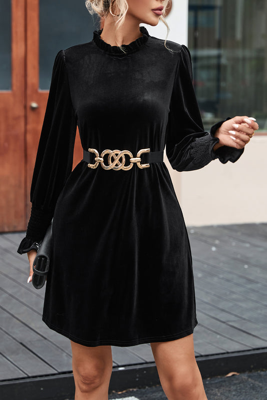 Velvet Frill Neck Shift Dress