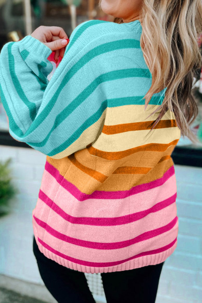 Gradient Stripe Ribbed Trim Sweater