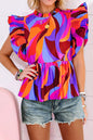 Abstract Flutter Sleeve Peplum Blouse