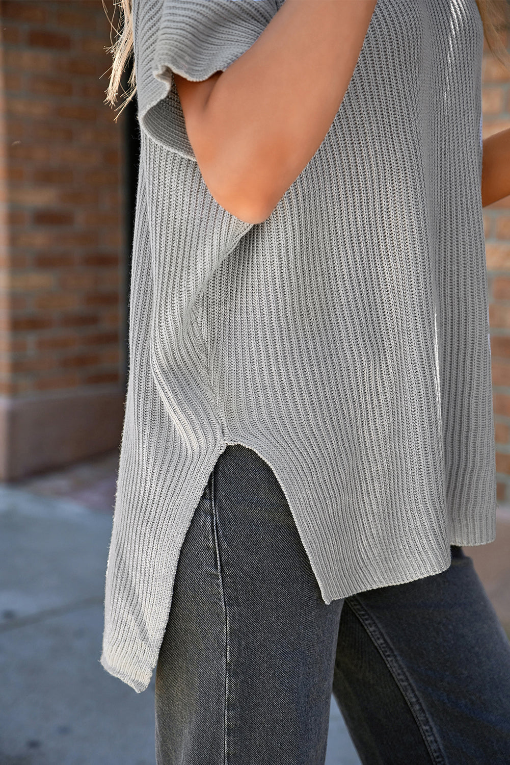 Short Sleeve Side Slit Sweater