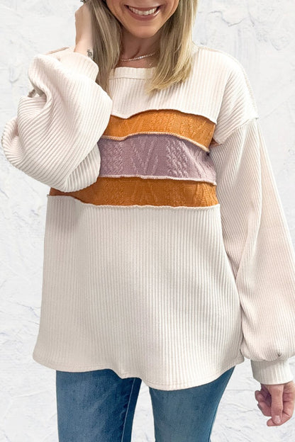 Corded Reverse Seam Knit Patchwork Top