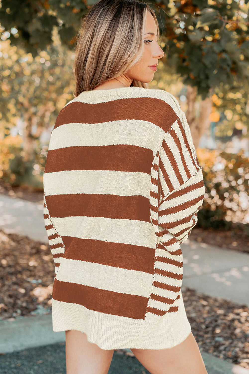 Stripe Patchwork Drop Shoulder Sleeve Sweater