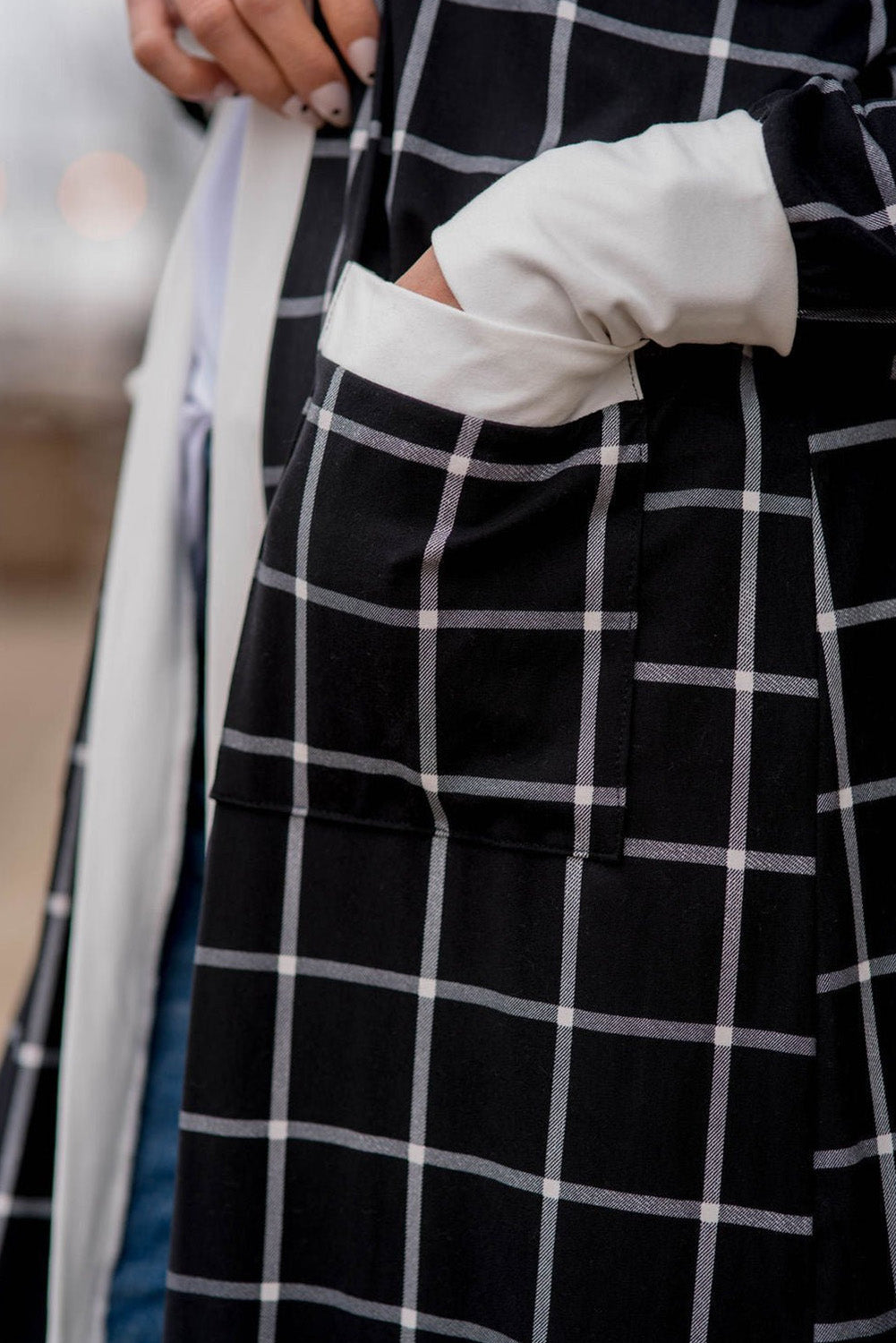 Plaid Colorblock Pocketed Cardigan