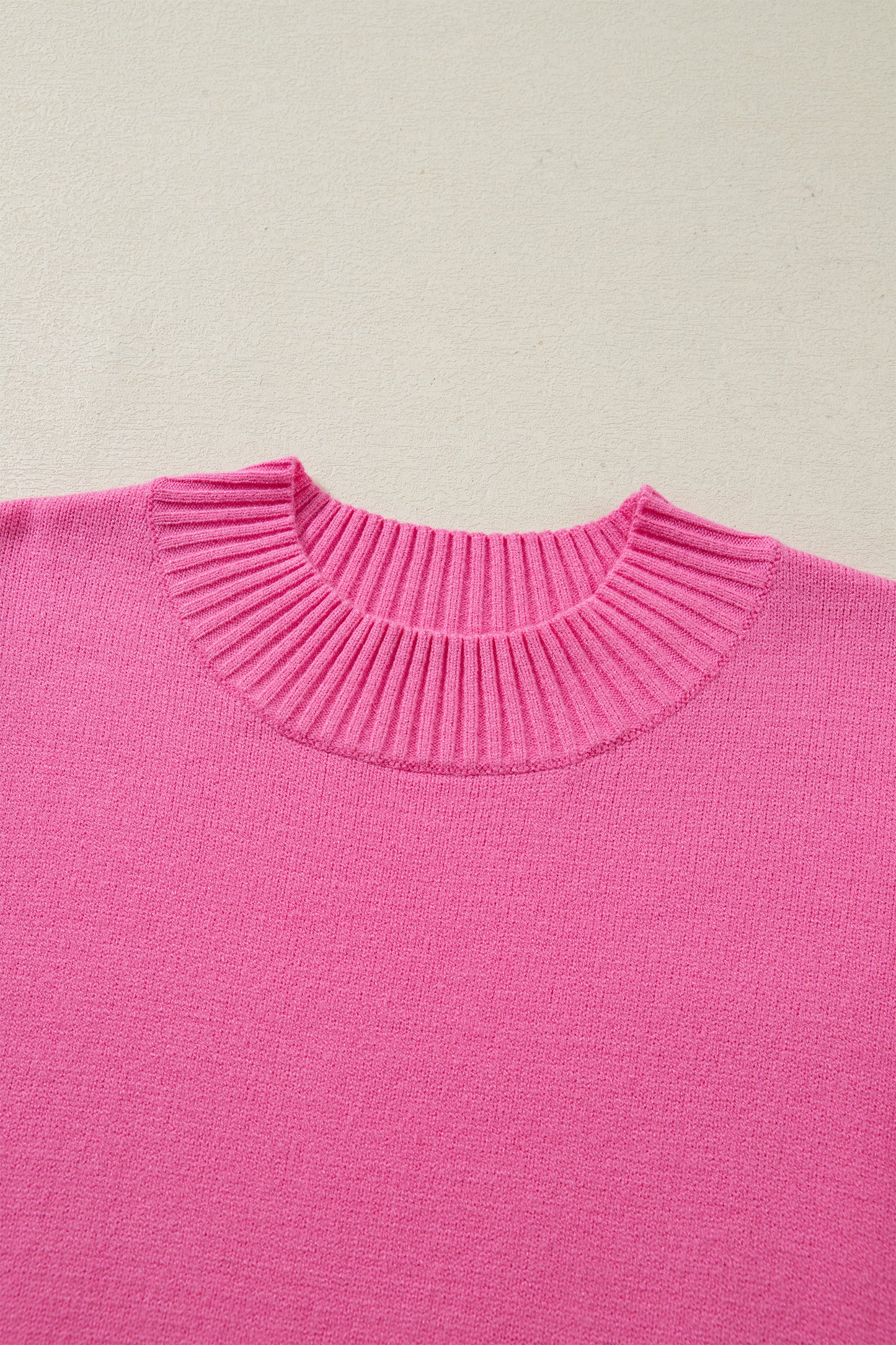 Solid Ruffle Sleeve Round Neck Ribbed Sweater