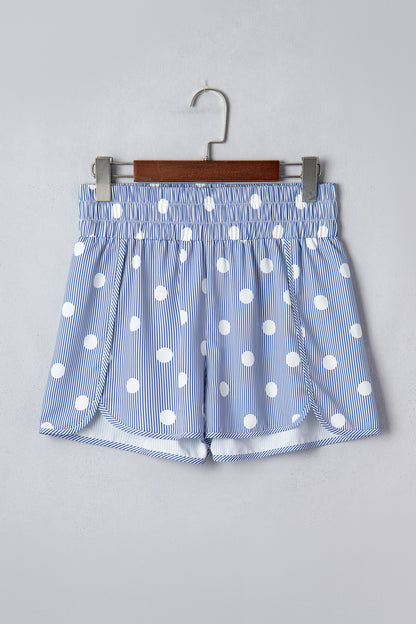 Polka Dot Shirred High Waist Shorts